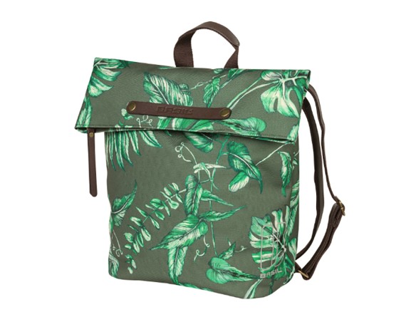 ALFORJA BASIL EVER-GREEN 14-19L CON REFLECTANTE CIERRE MAGNETICO POLIESTER VERDE/HOJAS