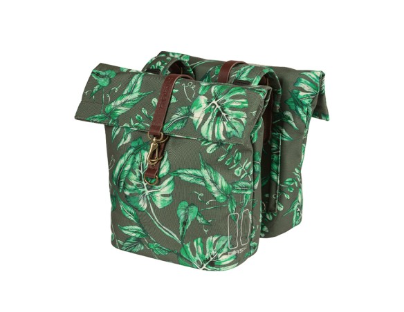 ALFORJAS BASIL EVER-GREEN 28-32L CON REFLECTANTE CIERRE MOSQUETON POLIESTER VERDE/HOJAS