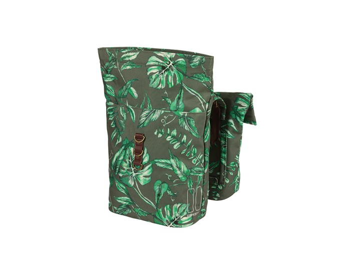 ALFORJAS BASIL EVER-GREEN 28-32L CON REFLECTANTE CIERRE MOSQUETON POLIESTER VERDE/HOJAS