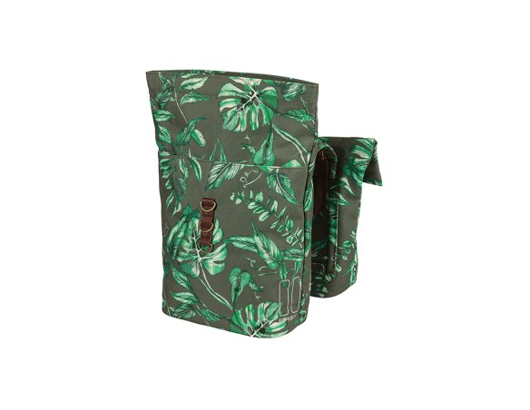 ALFORJAS BASIL EVER-GREEN 28-32L CON REFLECTANTE CIERRE MOSQUETON POLIESTER VERDE/HOJAS