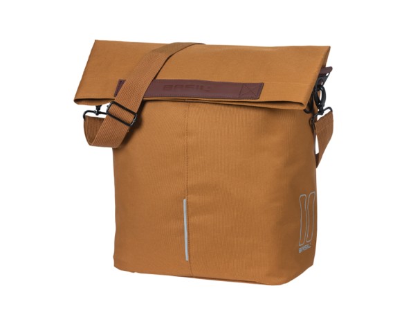 BOLSA BASIL BICYCLE SHOPPER 14-16 LITROS HOOK-ON CON REFLECTANTE POLIESTER CARAMELO