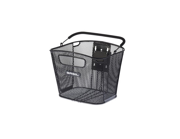 CESTO CON ASA DELANTERA BASIL BOLD FRONT KF+PLACA ADAPTADORA KF ACERO NEGRO (SIN SOPORTE)