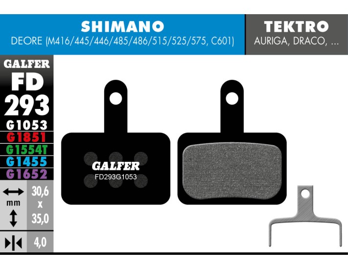 Pastilla de freno Galfer standard Shimano Deore BR-M416,445,446,485,486,515,525,575,BR-C601