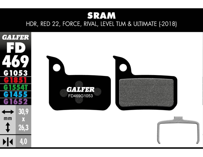 Pastilla de freno Galfer standard Red22, Force, Rival, Level TLM, HDR