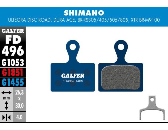 Pastilla de freno Galfer standard Shimano Ultegra Disc Road,  Dura Ace, BR-RS305, RS405, RS505, RS805, XTR BR-M9100
